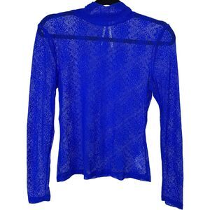 Anthropologie cobalt blue floral lace long sleeve turtle neck top Size Small